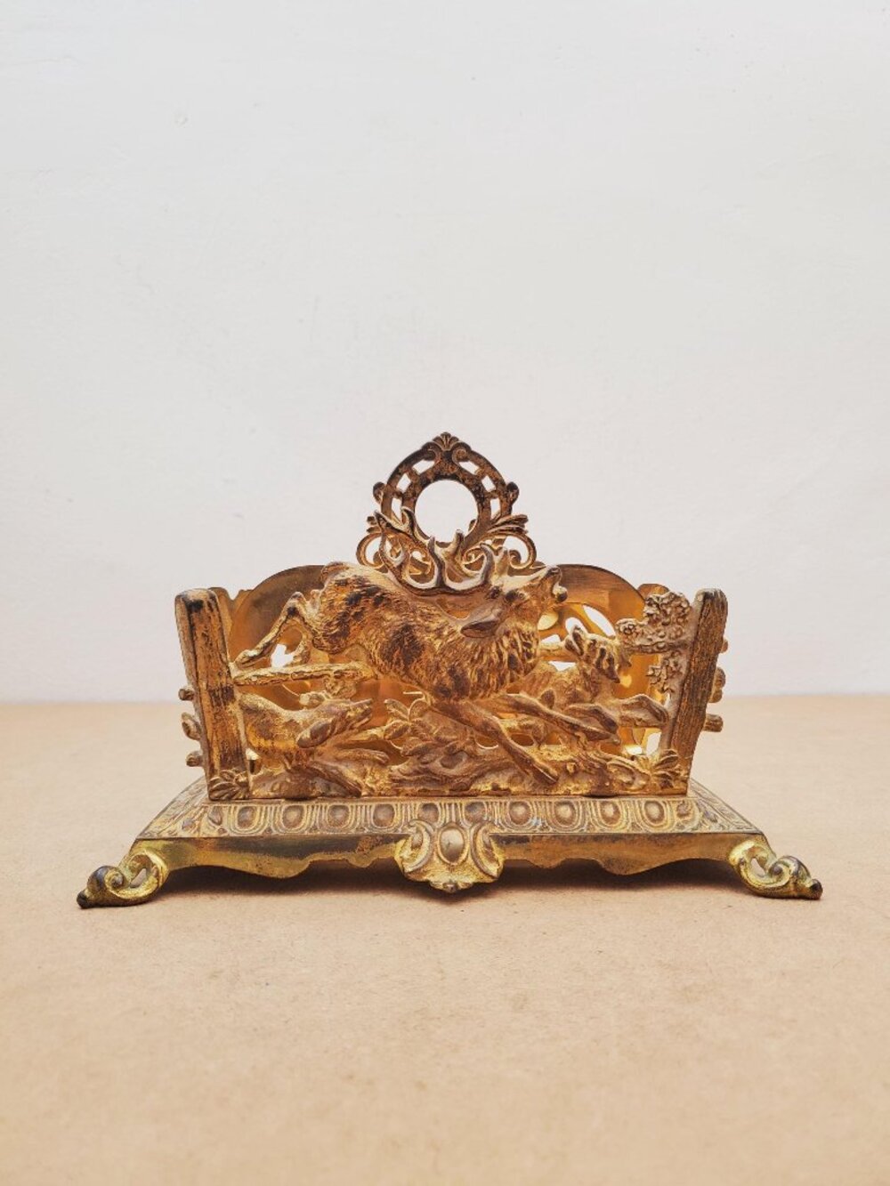 Antique BRADLEY & HUBBARD Cast Iron Hunting Letter Holder Rack - Late 19th